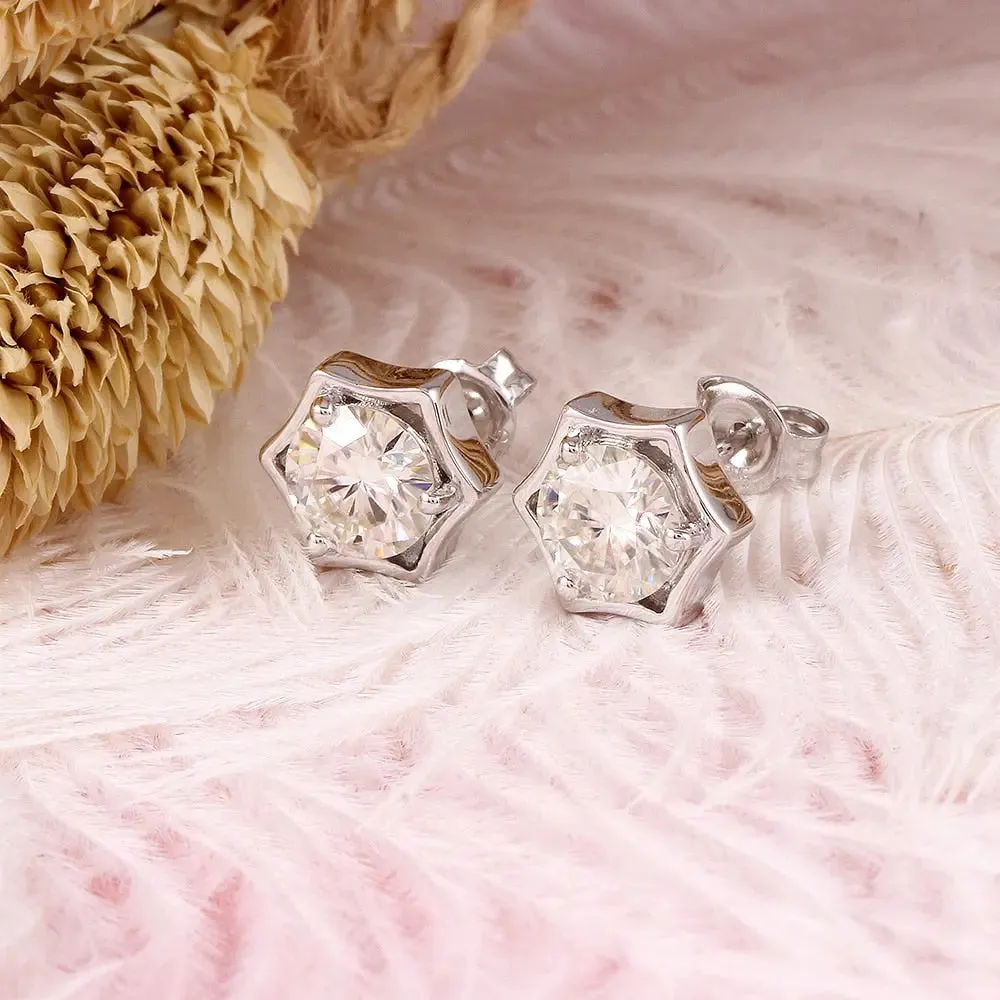 10k White Gold & Platinum Plated Silver Stud Moissanite Earrings 2ctw