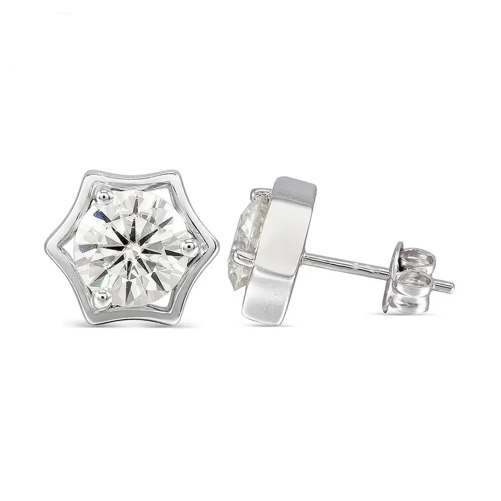 10k White Gold & Platinum Plated Silver Stud Moissanite Earrings 2ctw