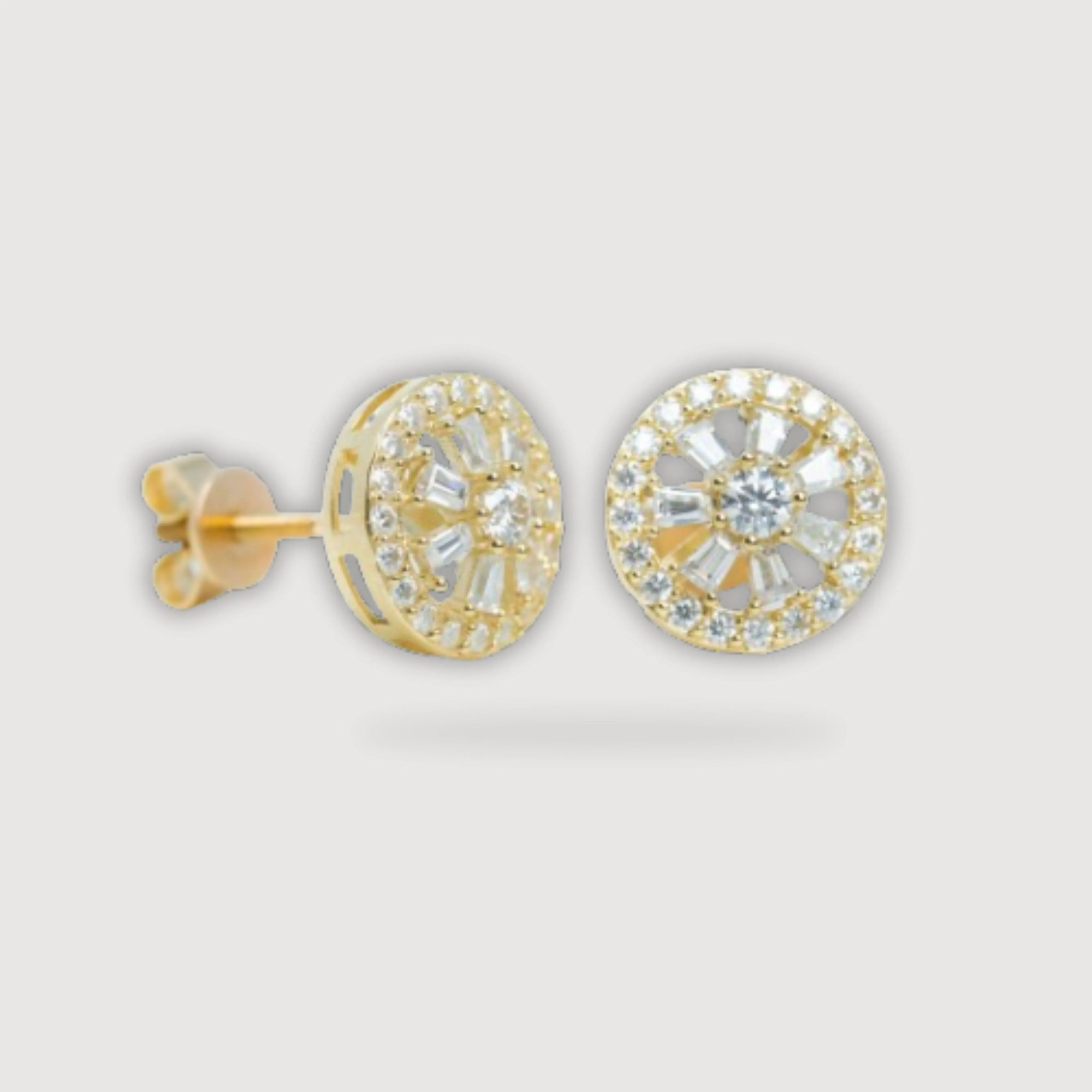 10K Yellow Gold Moissanite Circular Stud Earrings