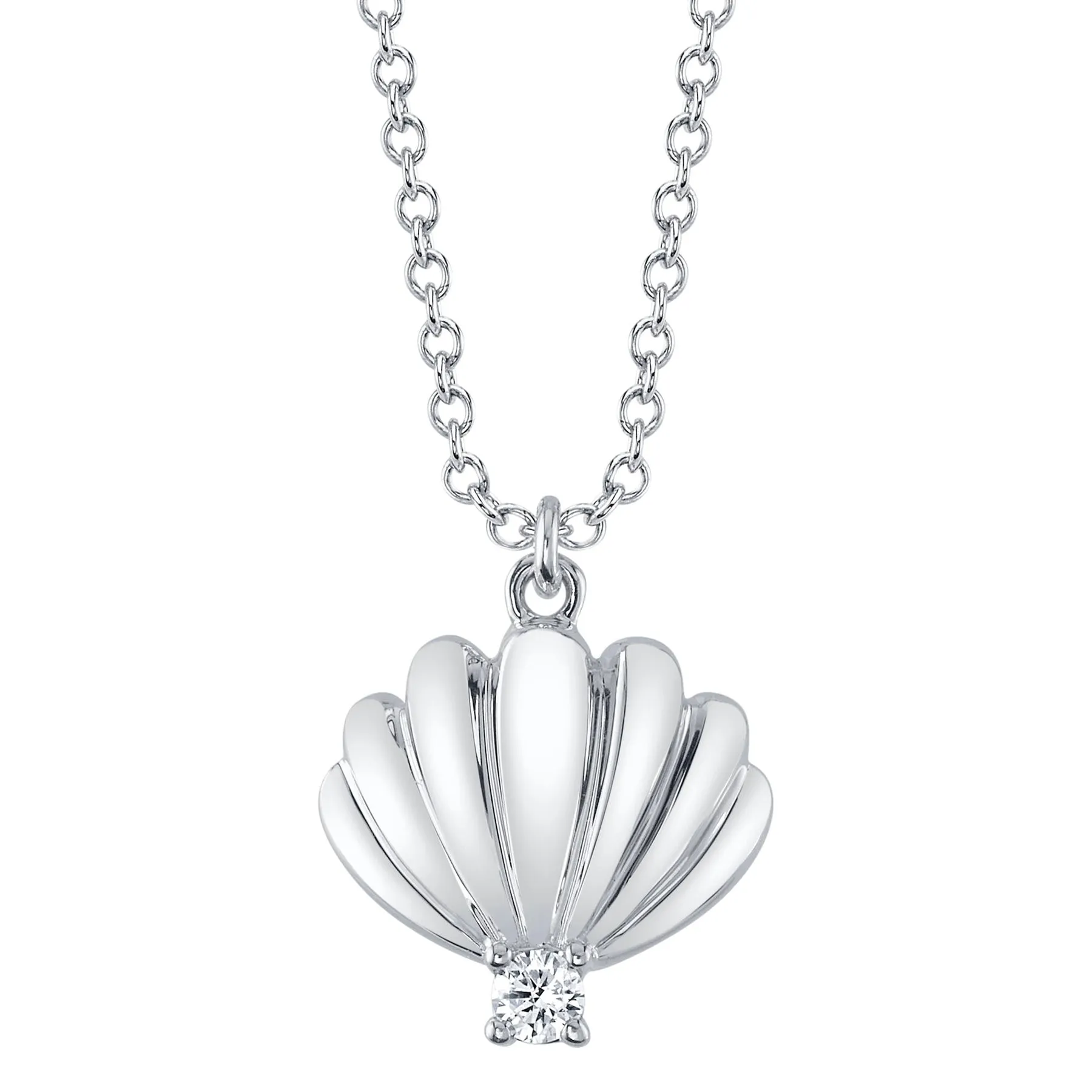 14K Gold Diamond Seashell Pendant Necklace