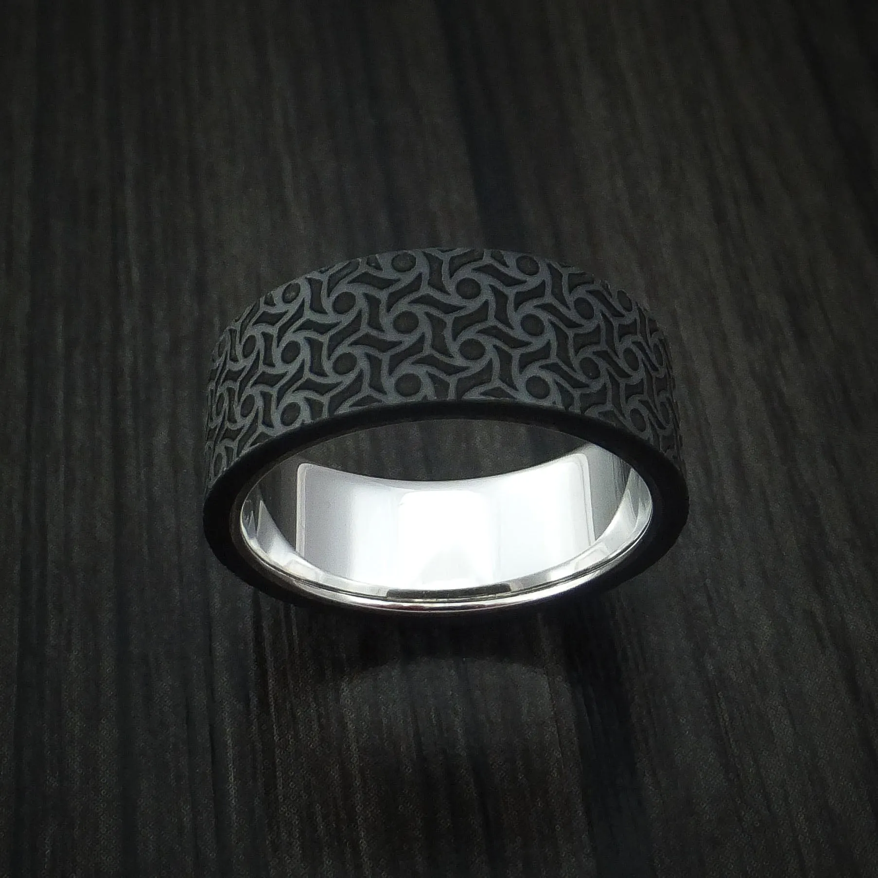 14K White Gold with Carbon Fiber Custom Made Men's Band