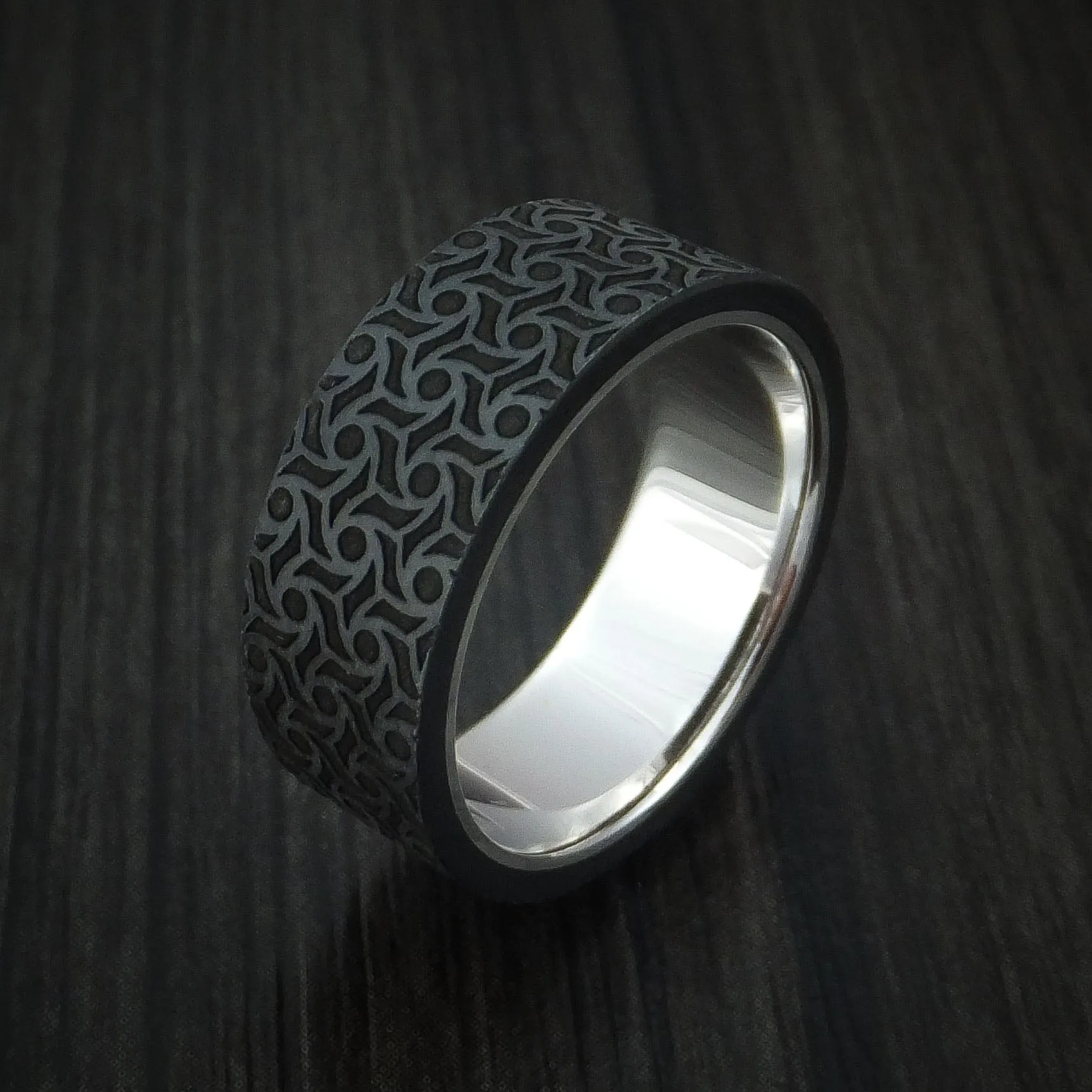 14K White Gold with Carbon Fiber Custom Made Men's Band