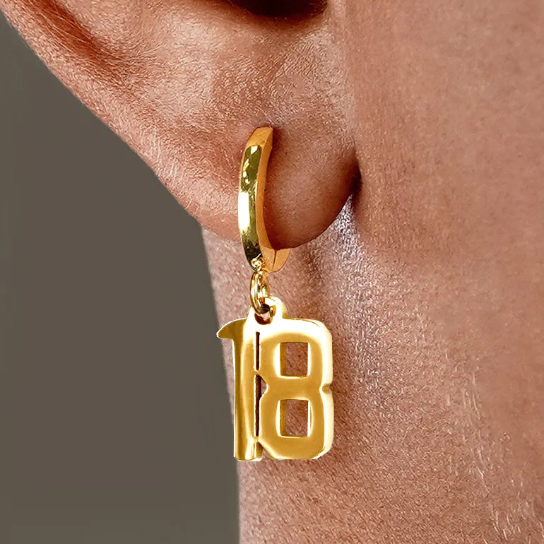 18 Number Earring - Gold Plated Stainless Steel