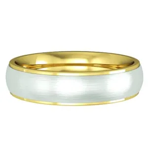 18ct Yellow Gold Flat Court Style Wedding Band With A Satin Solid White Gold Insert - 5mm