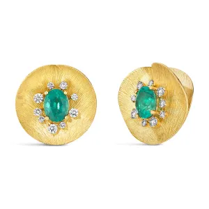 18k Bahia Yellow Gold Earring With 0.80 Cts Vs-Gh Diamonds  And Emerald