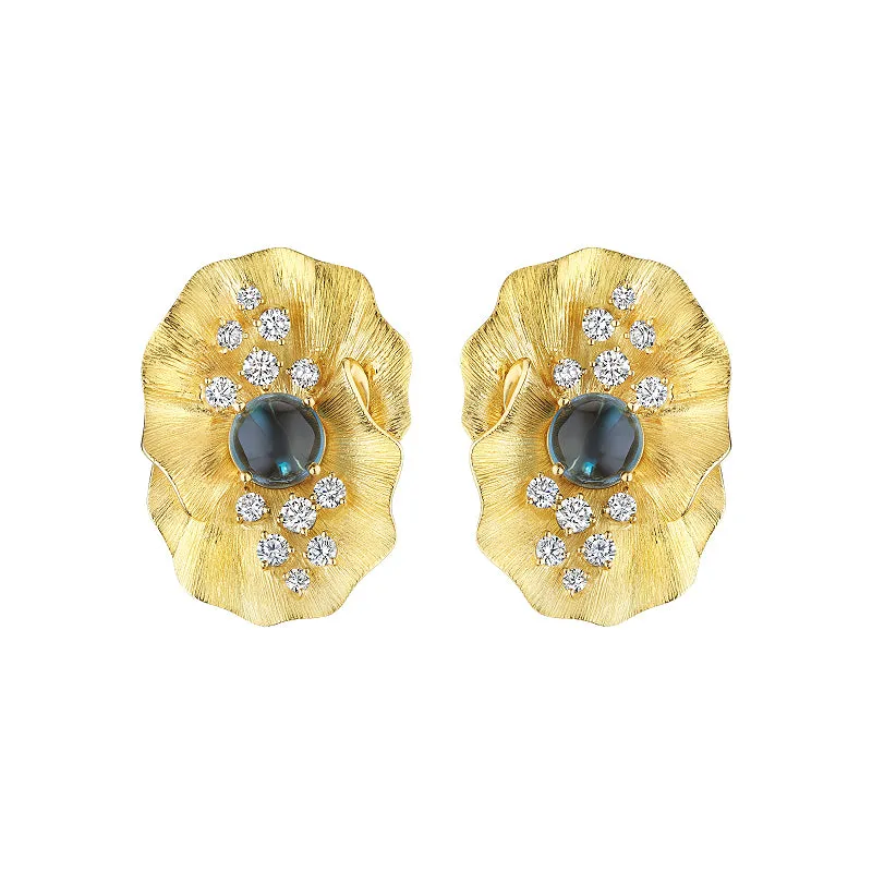 18k Bahia Yellow Gold Earring With 1.72 Cts Vs-Gh Diamonds  And Topaz