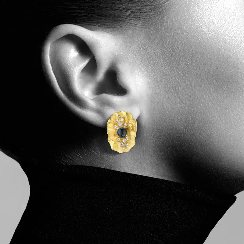 18k Bahia Yellow Gold Earring With 1.72 Cts Vs-Gh Diamonds  And Topaz