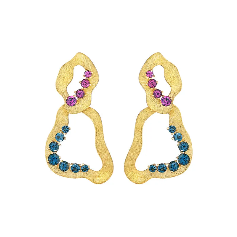 18k Bahia Yellow Gold Earring   With Rhodolite And Topaz