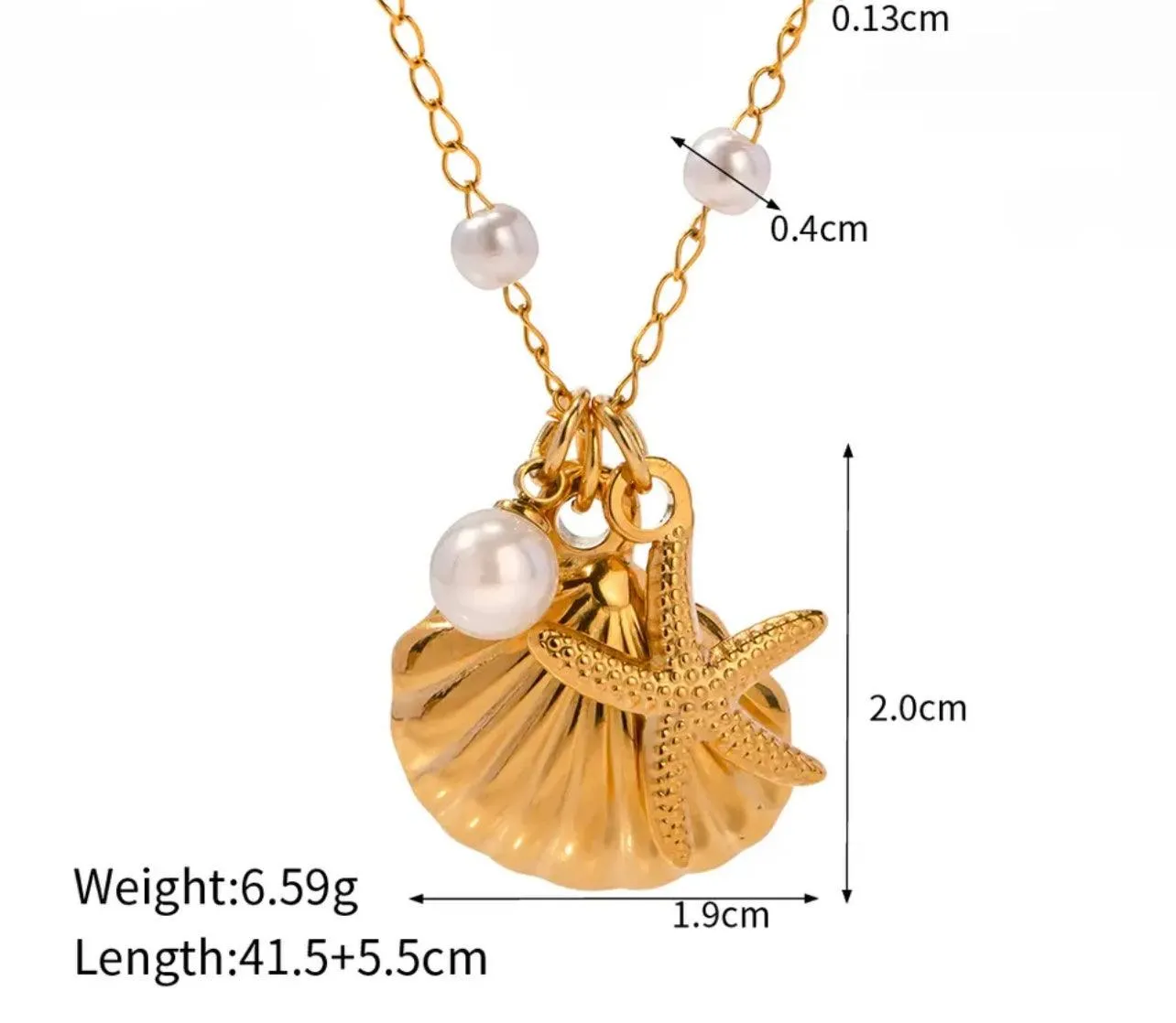 18K Gold Plated Star and Seashell Pendant Necklace