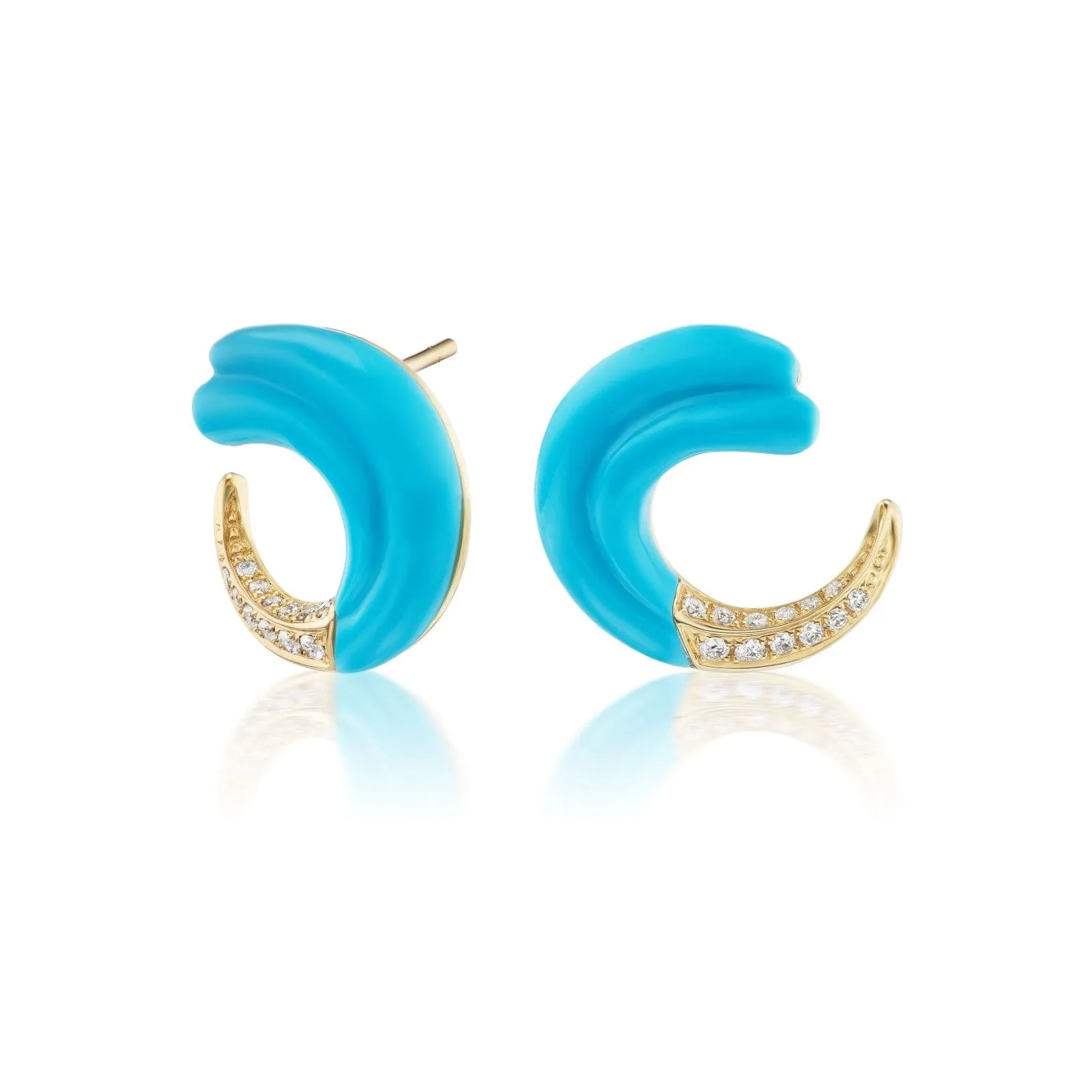 18K Yellow Gold Seashell Turquoise and Diamond Earrings