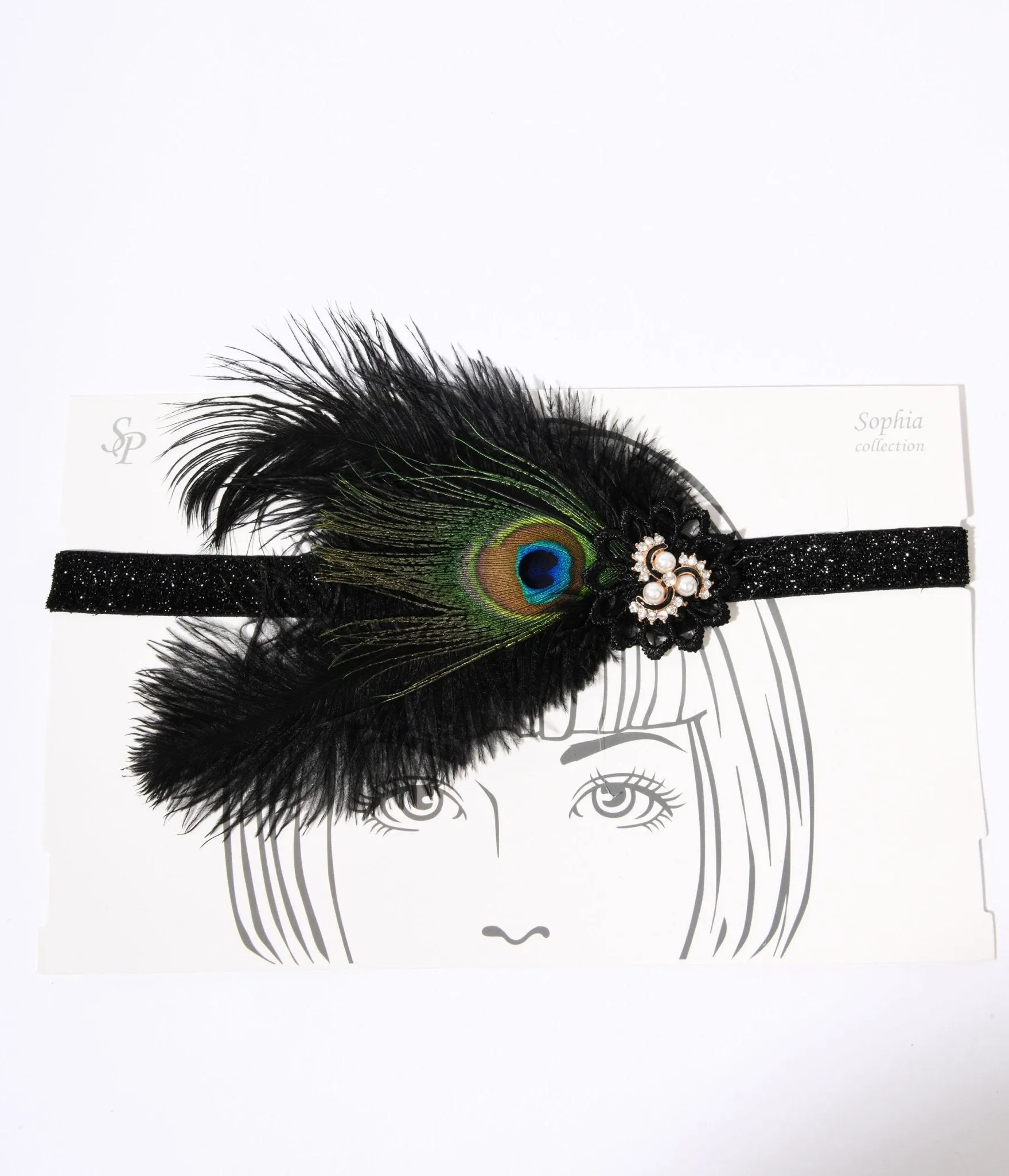 1920s Peacock Feather & Pearl Gem Flapper Headband