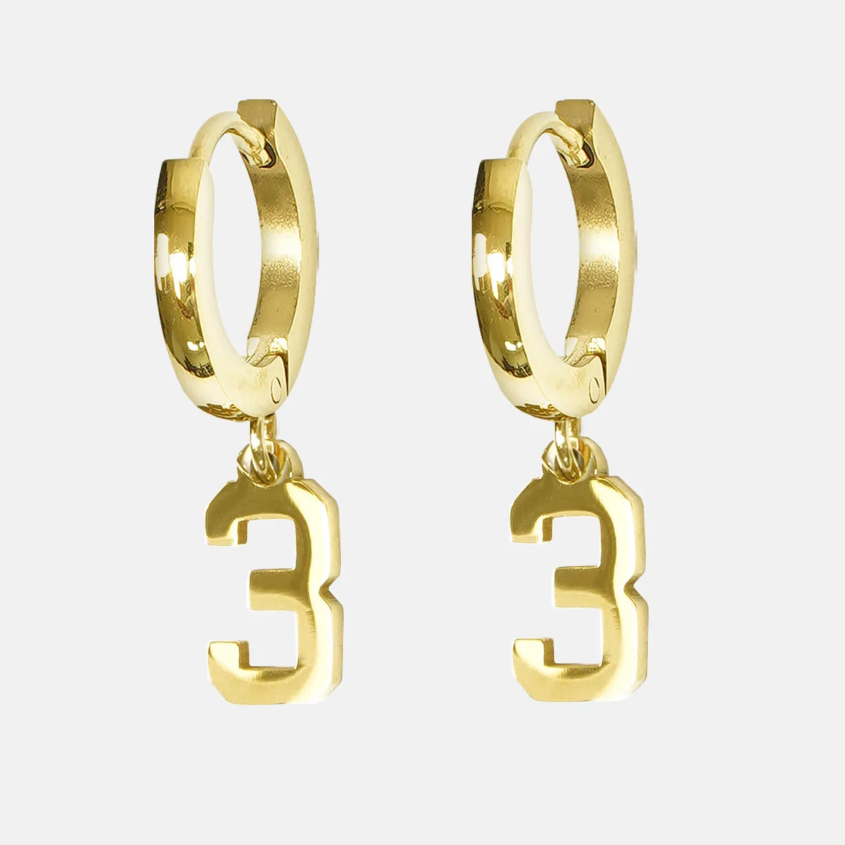 3 Number Earring - Gold Plated Stainless Steel