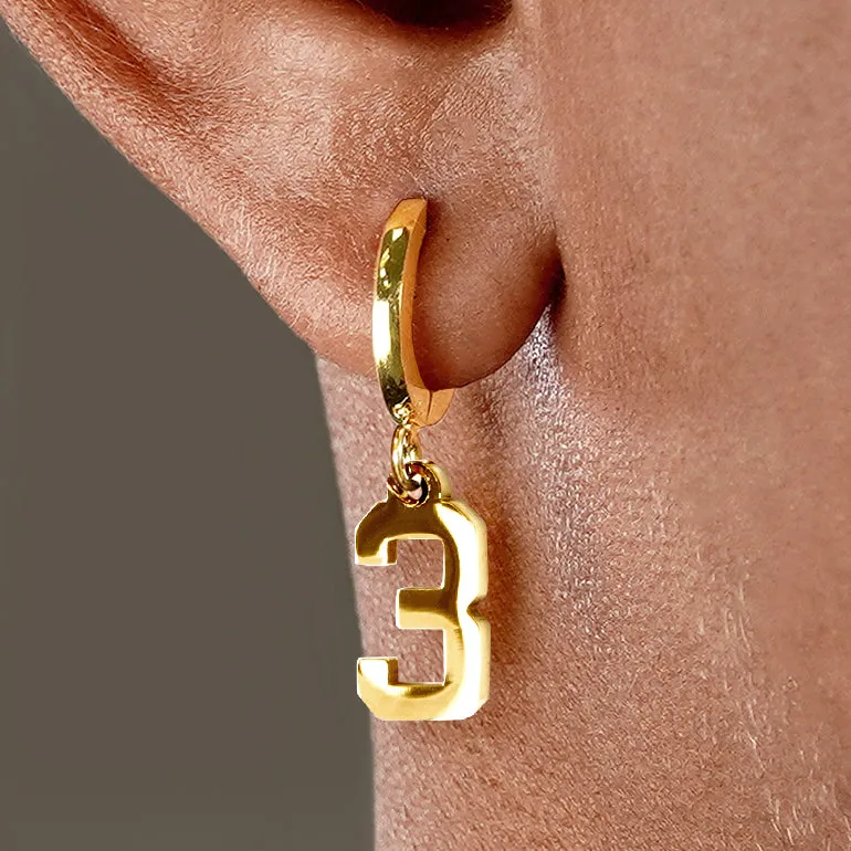 3 Number Earring - Gold Plated Stainless Steel