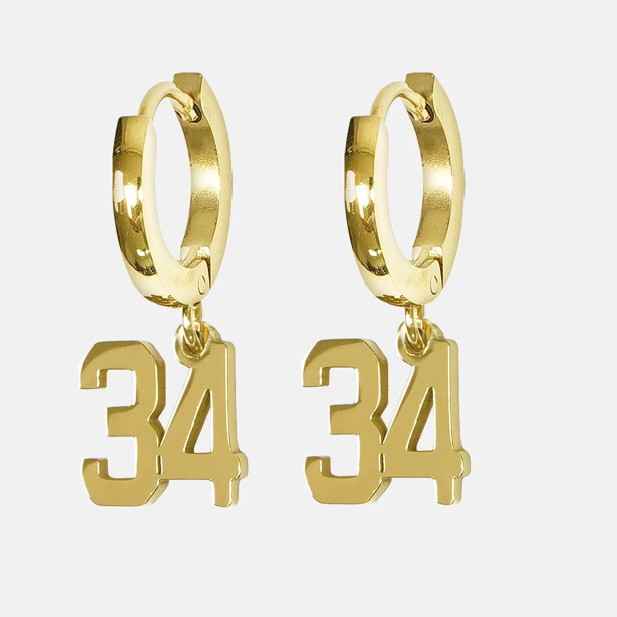 34 Number Earring - Gold Plated Stainless Steel