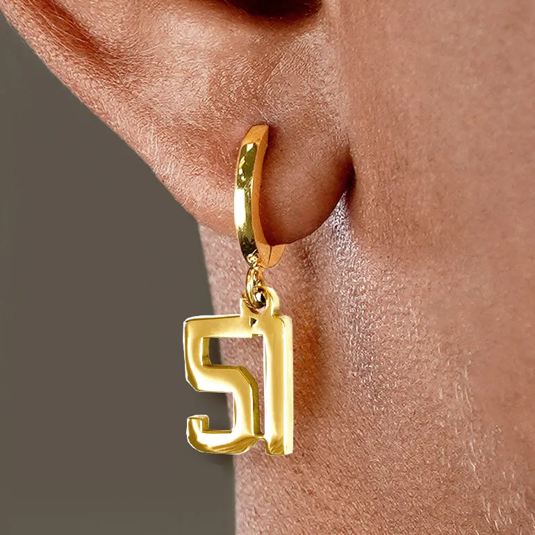 51 Number Earring - Gold Plated Stainless Steel