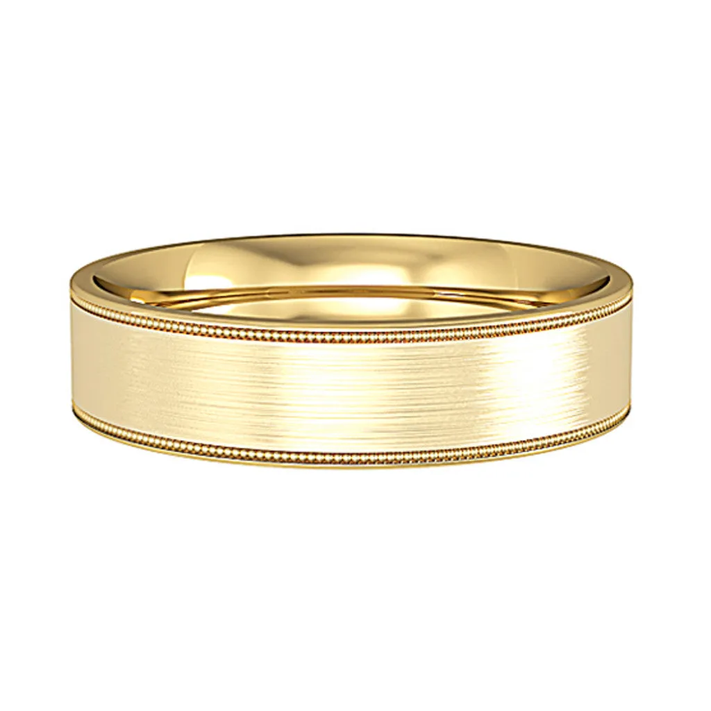 5mm Flat Court Satin Wedding Band & Mill Grain Edges