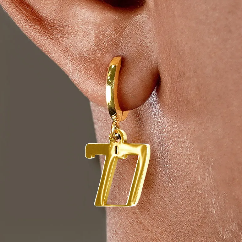 77 Number Earring - Gold Plated Stainless Steel