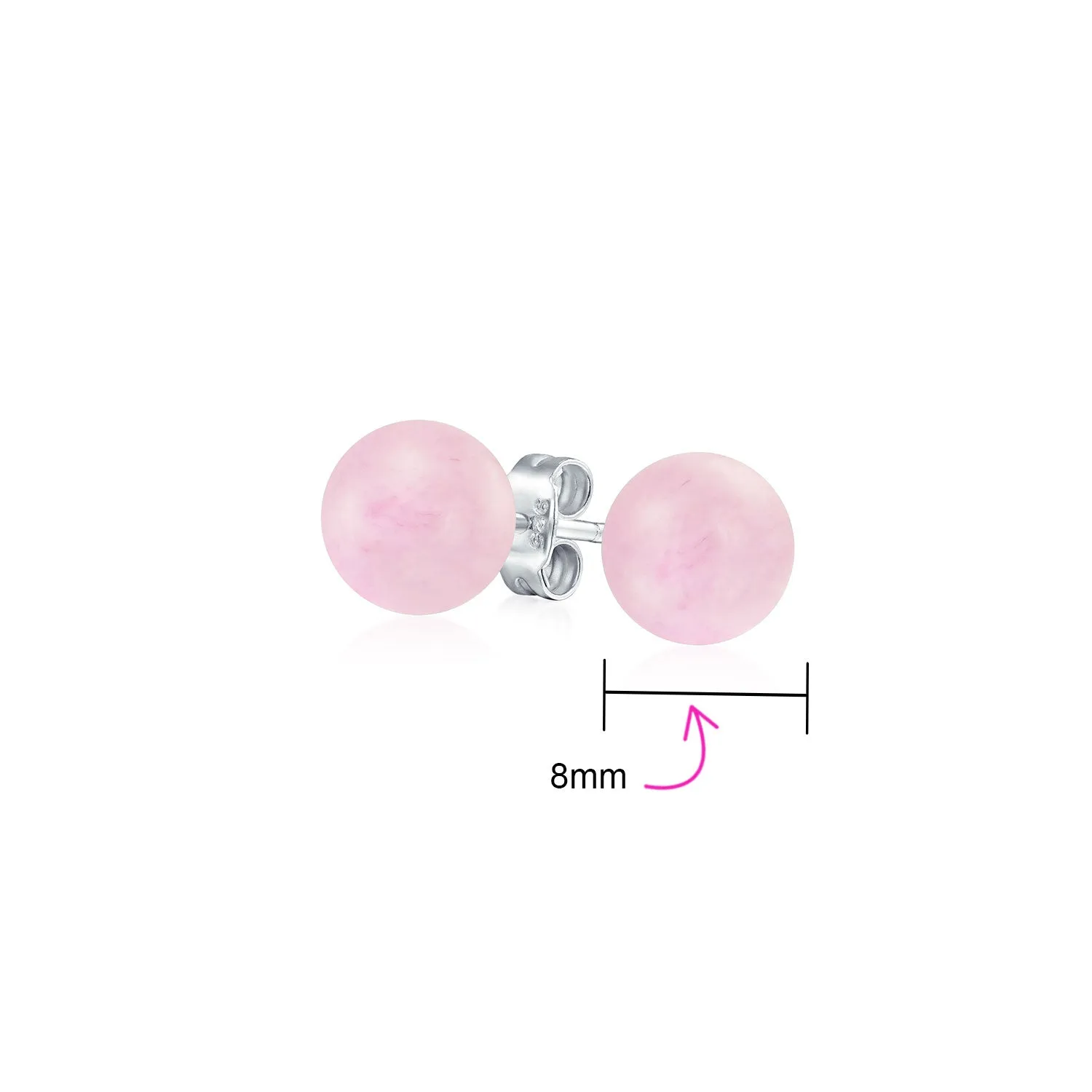 8mm Natural Gemstone Stud Earrings .925 Sterling Silver Birthstone Variety