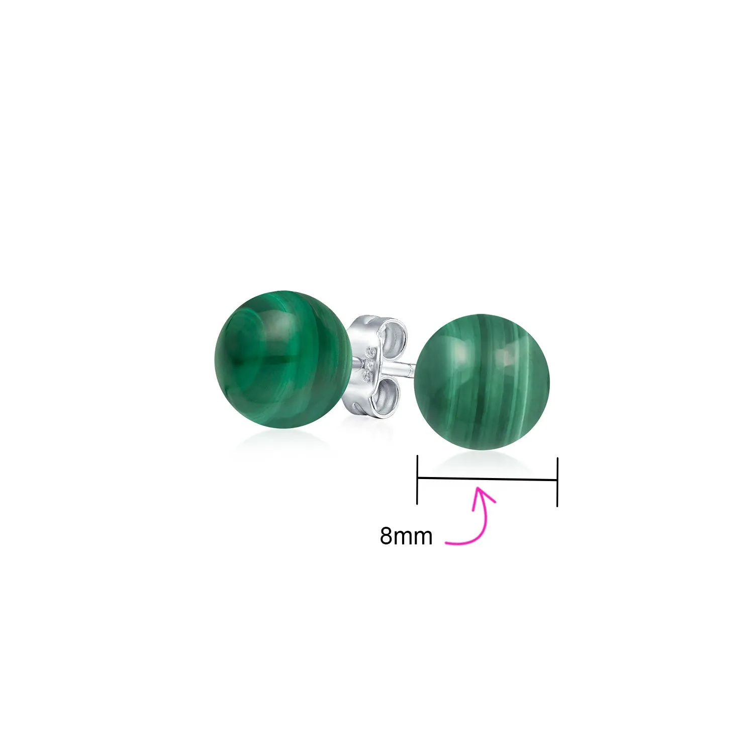 8mm Natural Gemstone Stud Earrings .925 Sterling Silver Birthstone Variety