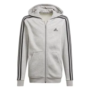 adidas 3 Stripe Full Zip Hoodie - Boys - Medium Grey Heather/Black