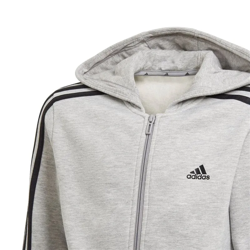 adidas 3 Stripe Full Zip Hoodie - Boys - Medium Grey Heather/Black