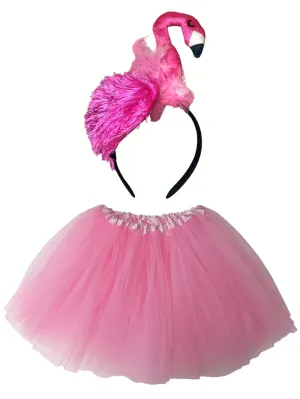 Adult Pink Flamingo Costume - Tutu Skirt & Headband Set for Adult or Plus Size