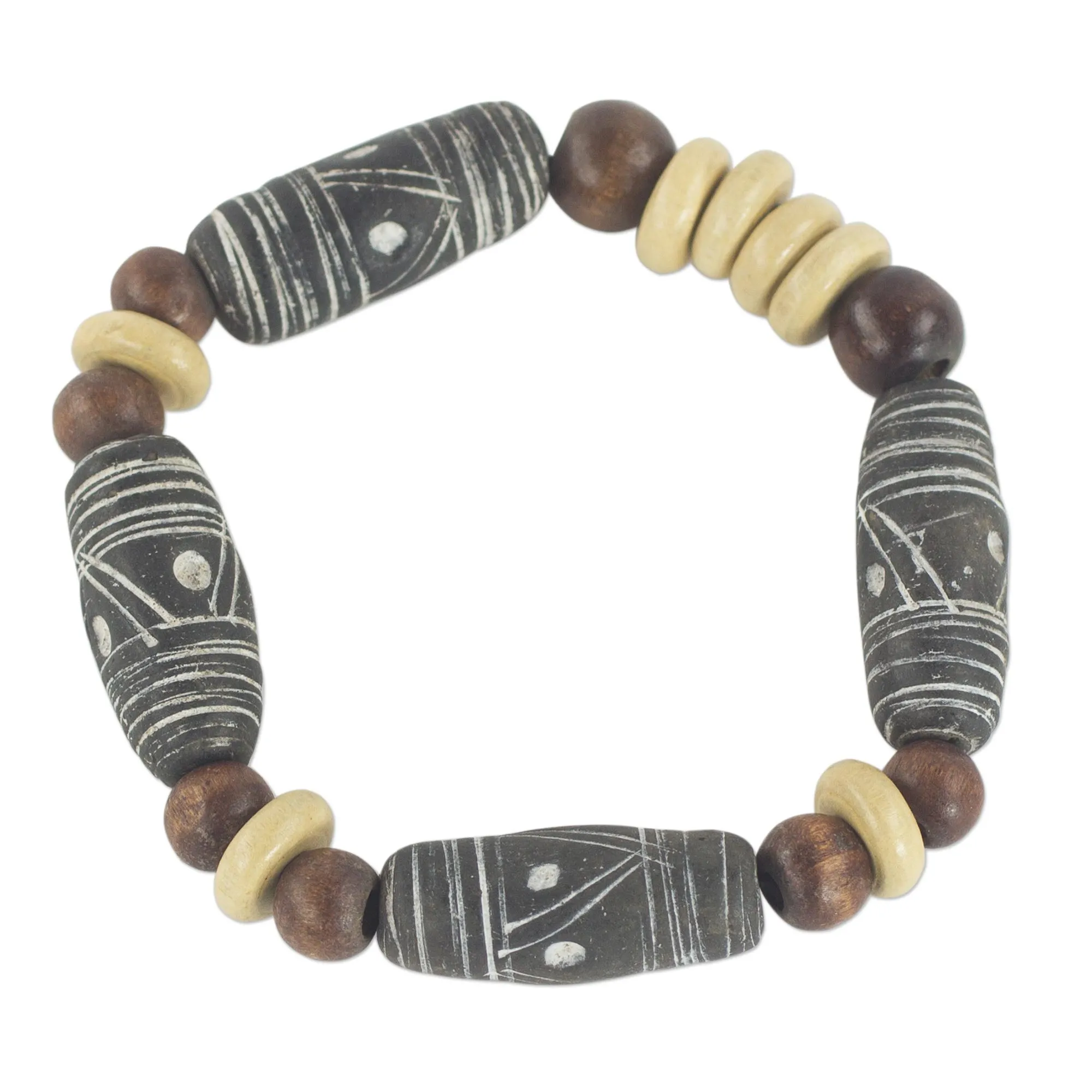 African Woman Brown Earth Tone Beaded Stretch Bracelet by Ghana Artisan