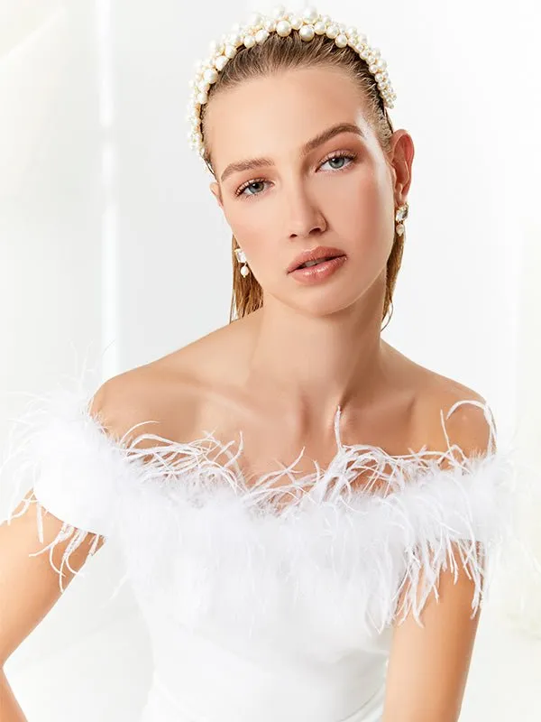 Alessandra Ivory Feather Trim Gown