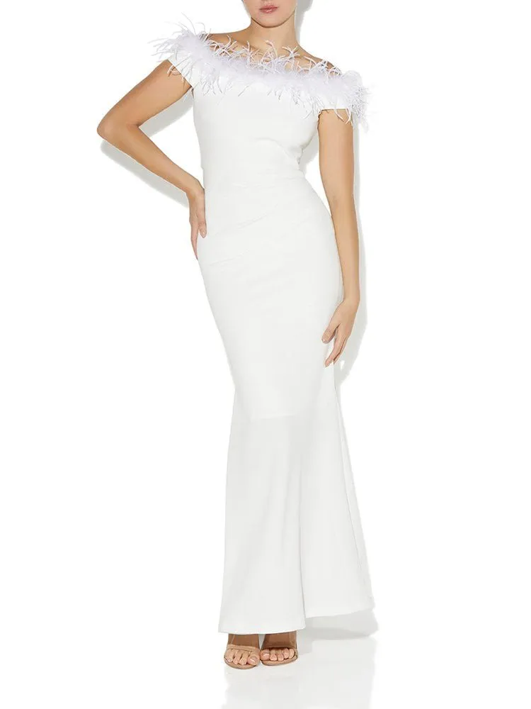 Alessandra Ivory Feather Trim Gown