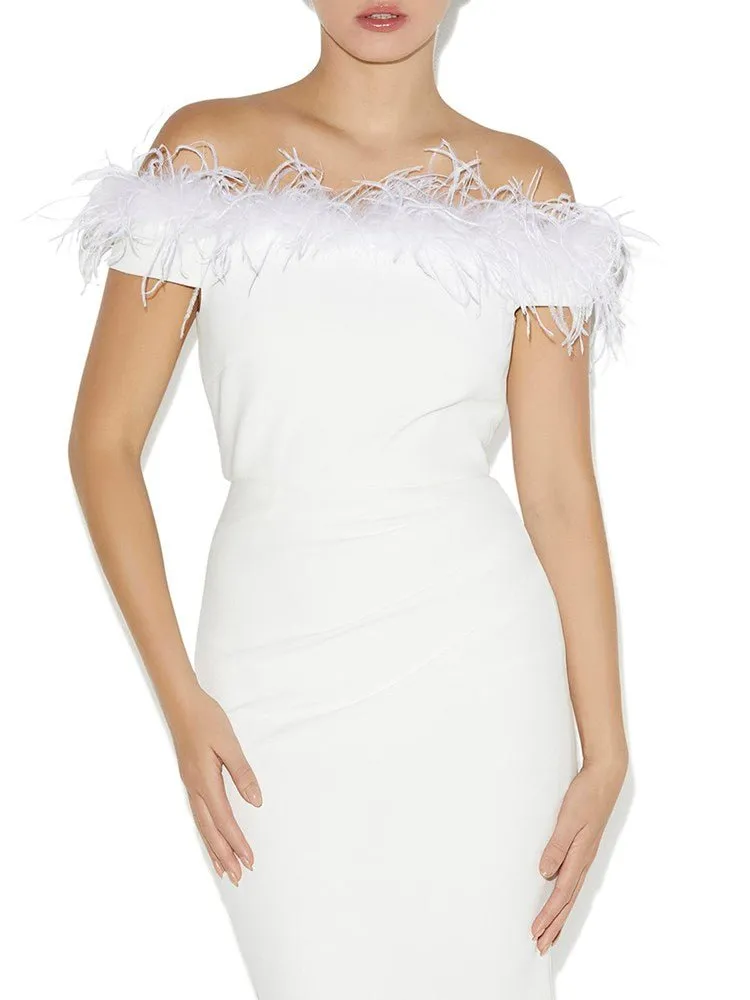 Alessandra Ivory Feather Trim Gown