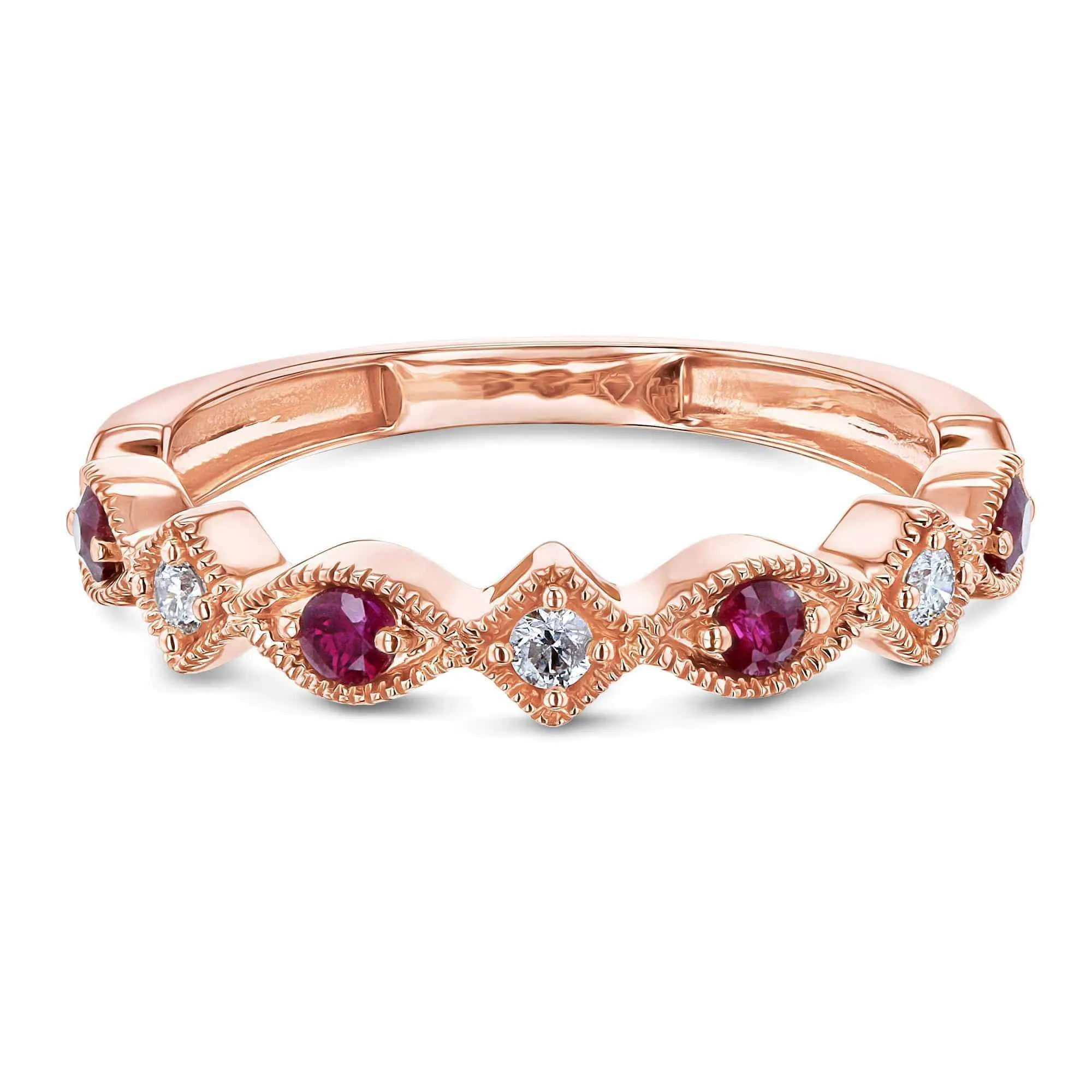 Alternating Ruby and Diamond Rose Gold Ring