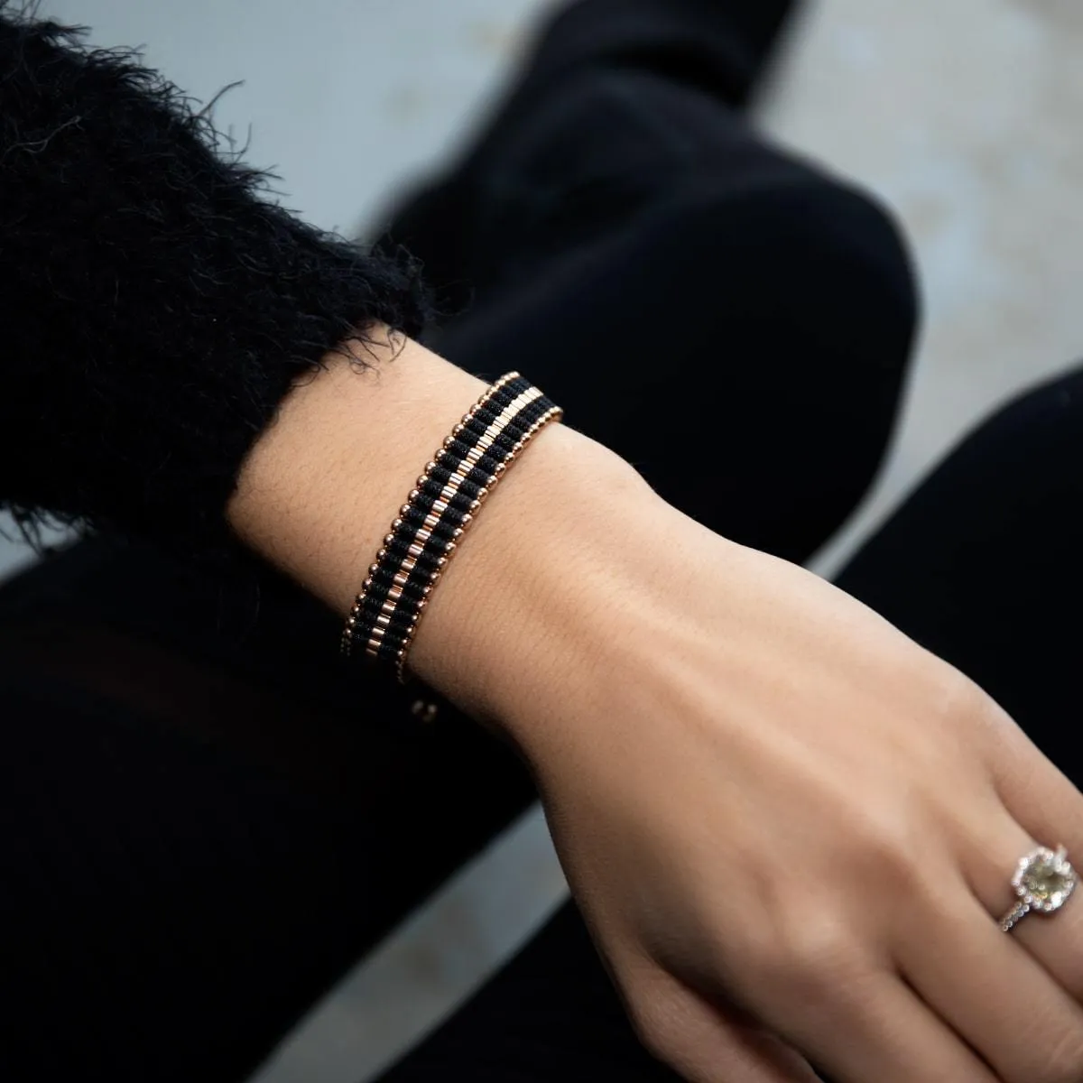 Amici | 18k Rose Gold | Black | Macrame Bracelet