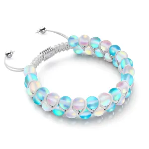 Aquamarine and White | Silver | Double Mermaid Glass Bracelet