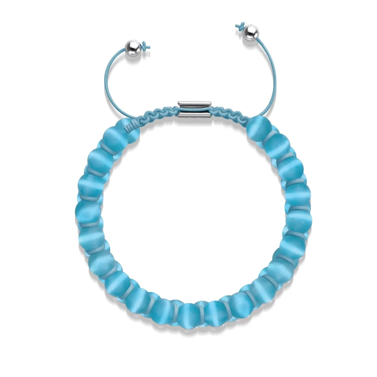 Aquamarine | Silver | Cheshire Glass Double Macrame Bracelet