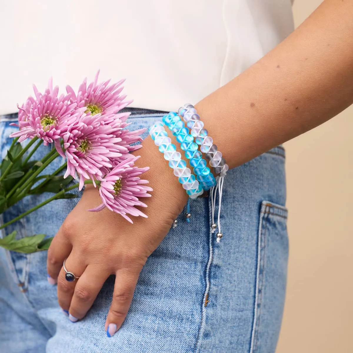 Aquamarine | Silver | Double Mermaid Glass Bracelet