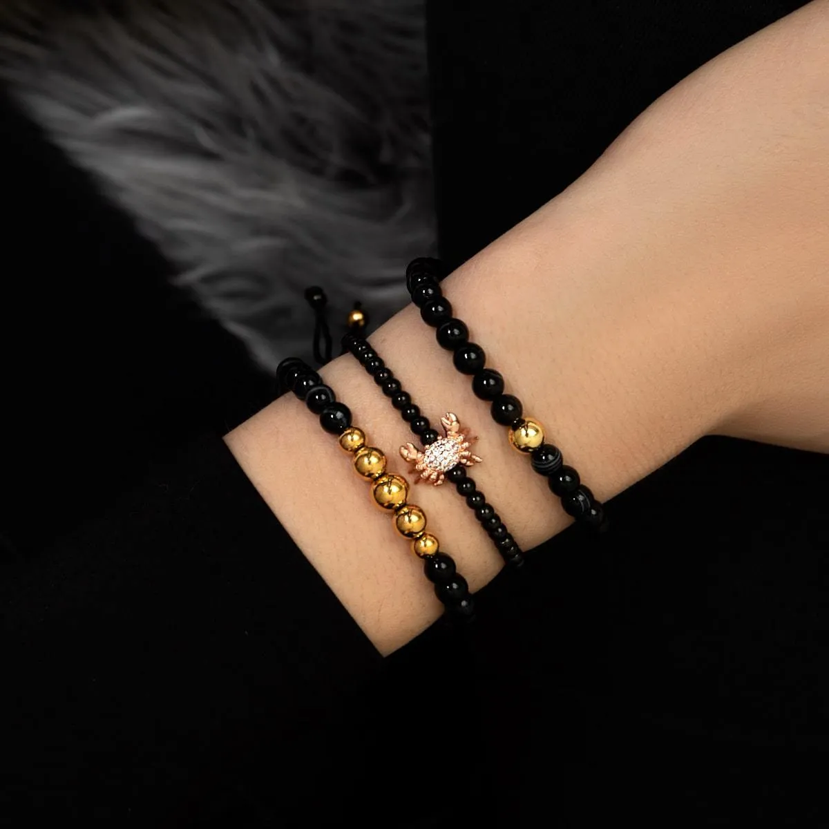 Black Line Agate | Gold | Balance Gemstone Macrame Bracelet