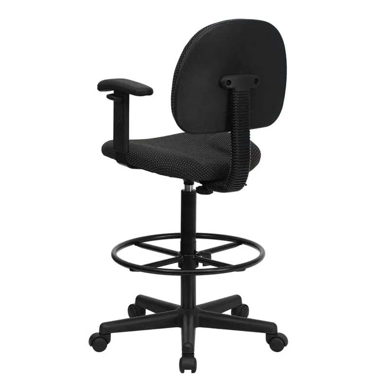 Black Patterned Fabric Drafting Chair with Adjustable Arms - BT-659-BLK-ARMS-GG