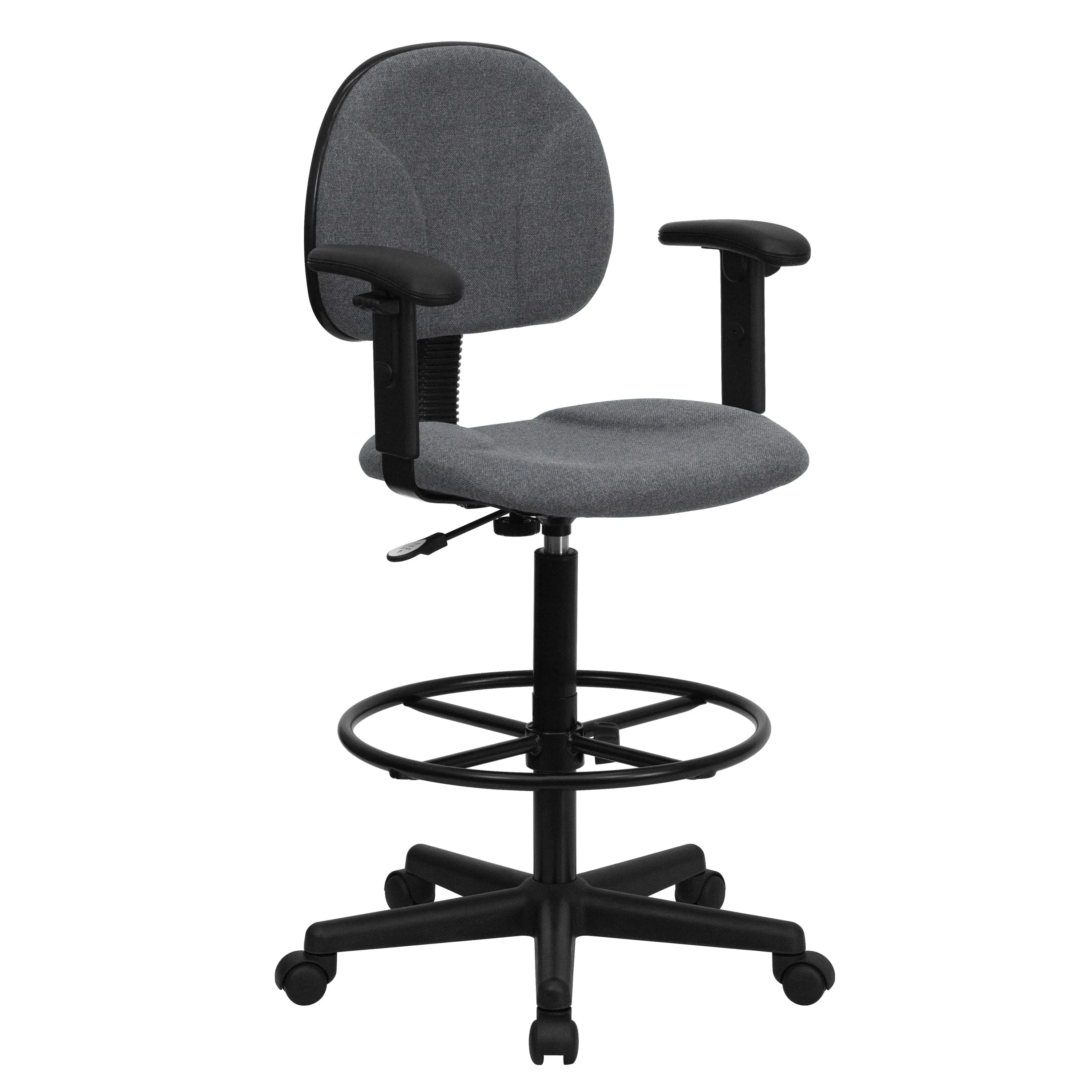 Black Patterned Fabric Drafting Chair with Adjustable Arms - BT-659-BLK-ARMS-GG