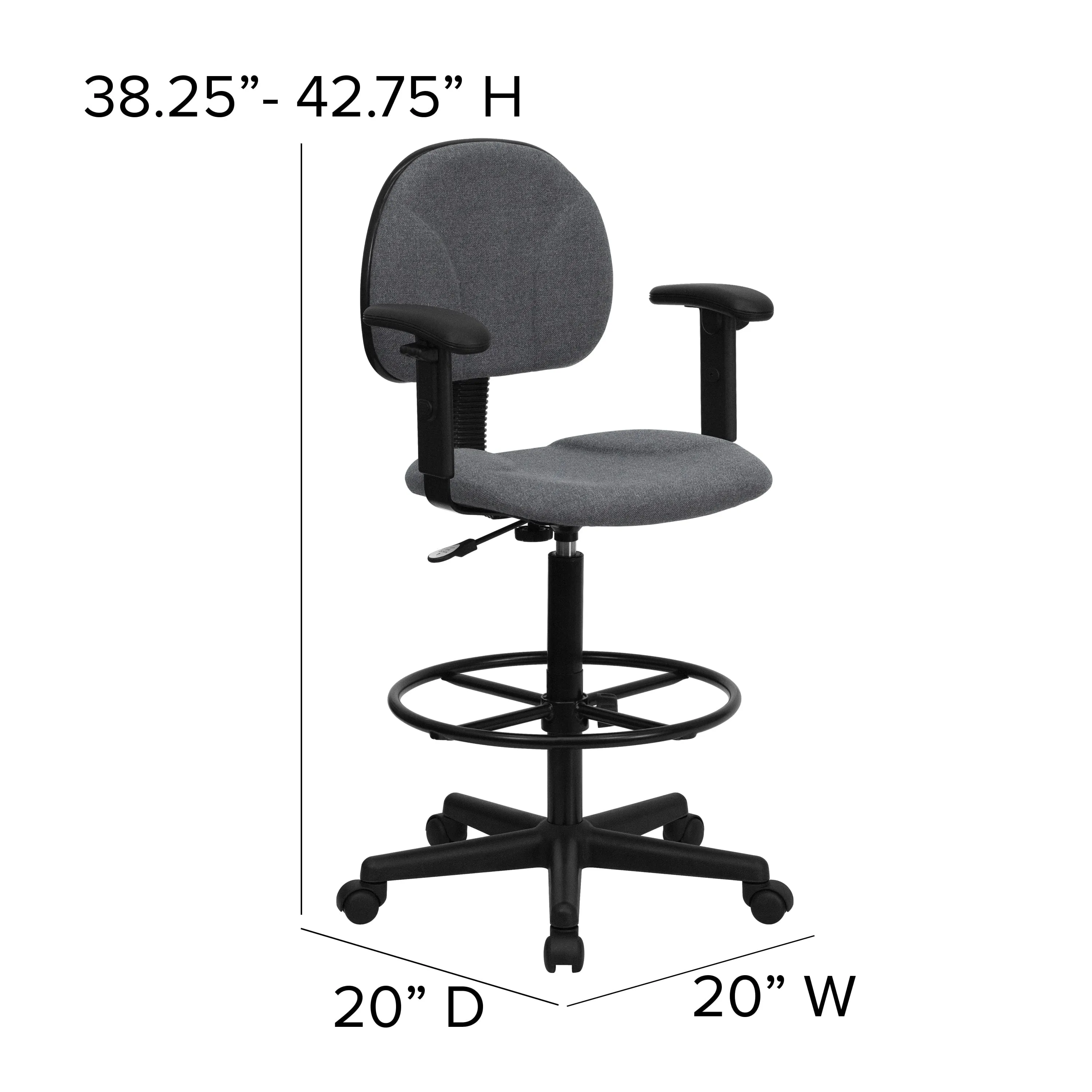 Black Patterned Fabric Drafting Chair with Adjustable Arms - BT-659-BLK-ARMS-GG