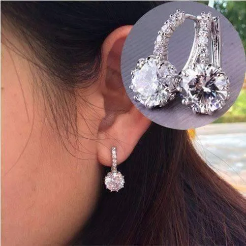 Brilliant Solitaire 5.5 CTW CZ Diamond Hoop Gold Plated Earrings for Woman Special Occasion Wedding Bridal Birthday Holiday Special Evenings