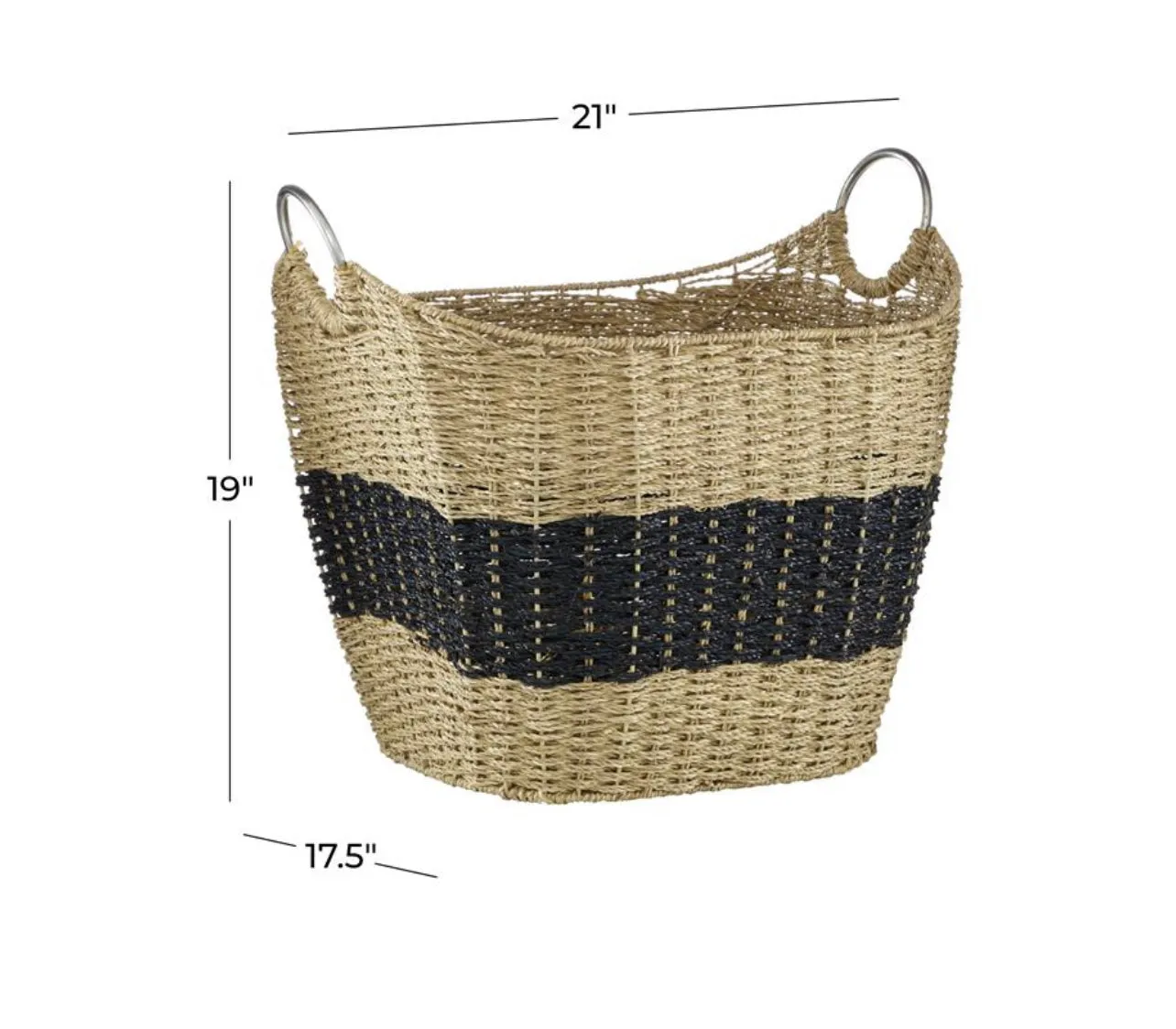 BROWN SEAGRASS HANDMADE TWO TONED STORAGE BASKET WITH METAL HANDLES