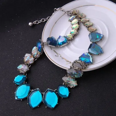 Cheap Blue Synthetic Stones Gradient All Match Necklace