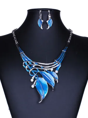 Cheap Classic Color Leaves Necklace Earrings Set