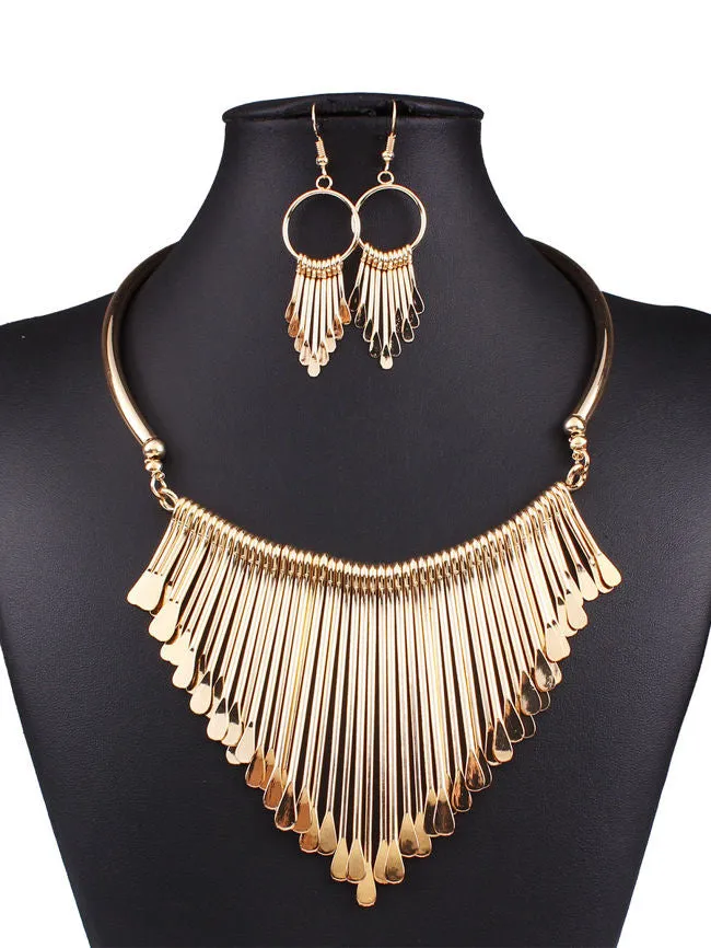 Cheap Metal Tassel Necklace And Earrings Set