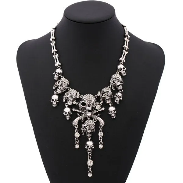 Cheap Vintage Rhinestone Skull Bone Necklace