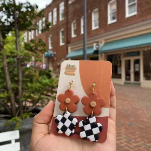 Checkered Flower Dangle Earrings