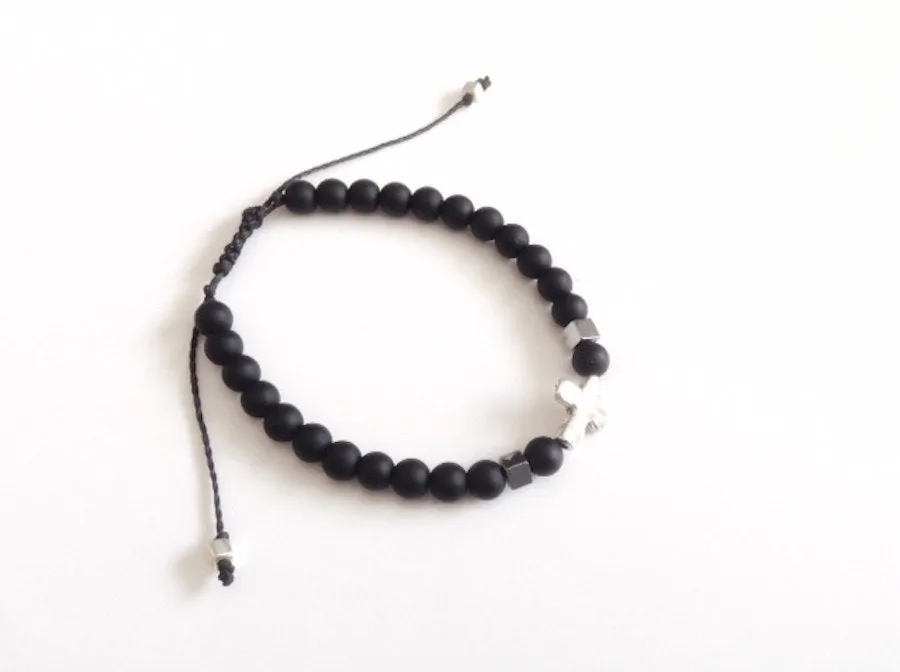 Cross Sideways Men Bead Bracelet, Valentines Gift for Him