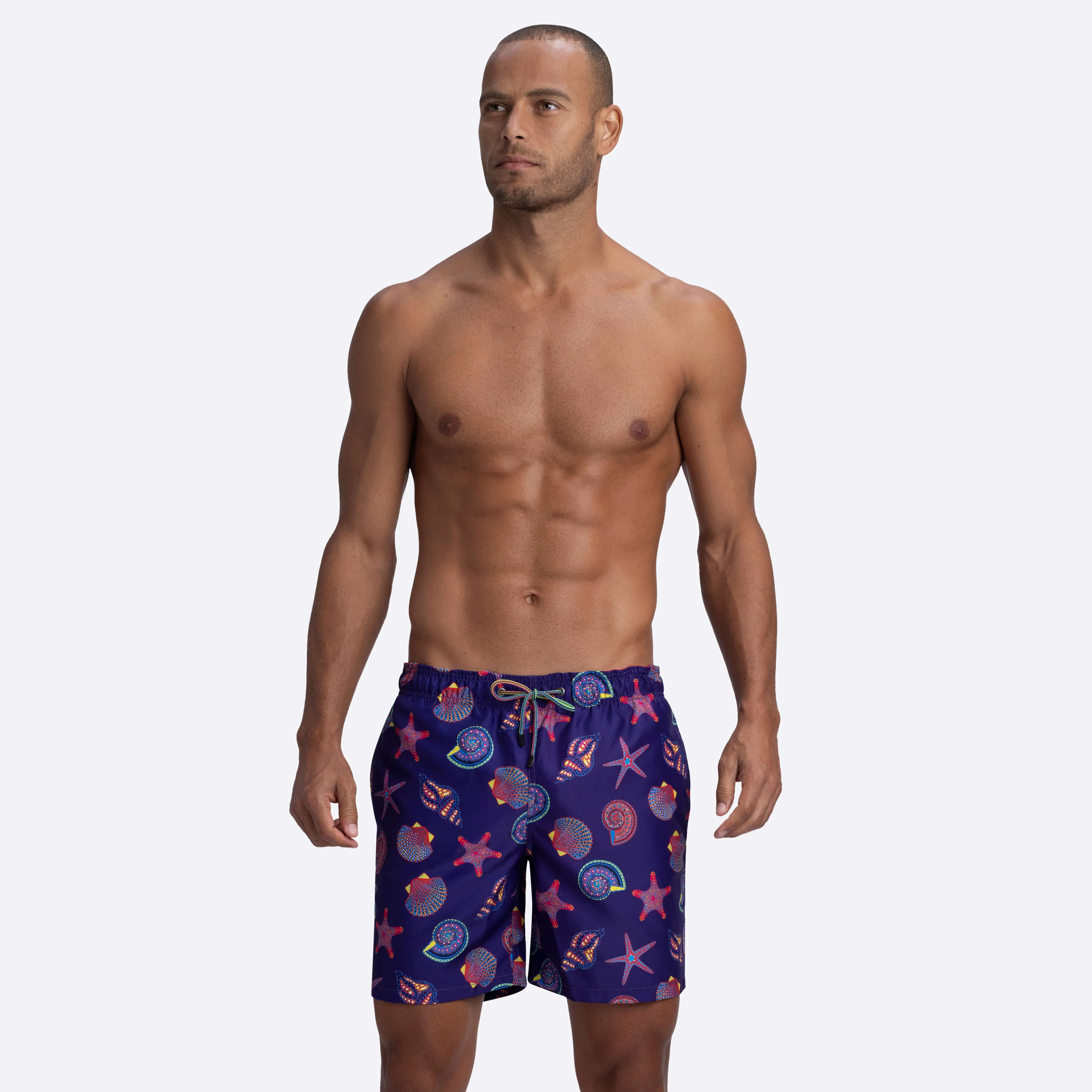 DELANO Seashell Print Swim Trunks