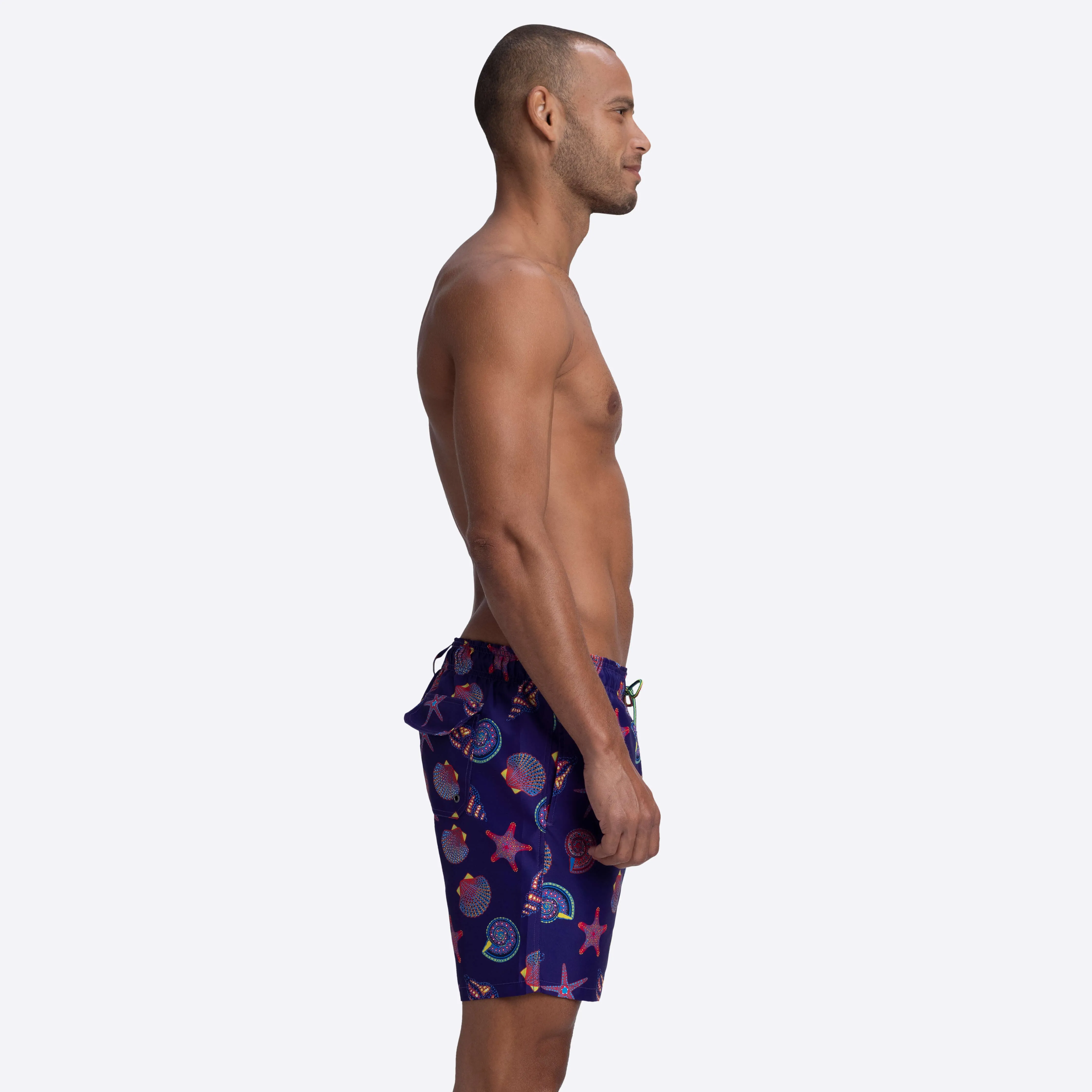 DELANO Seashell Print Swim Trunks