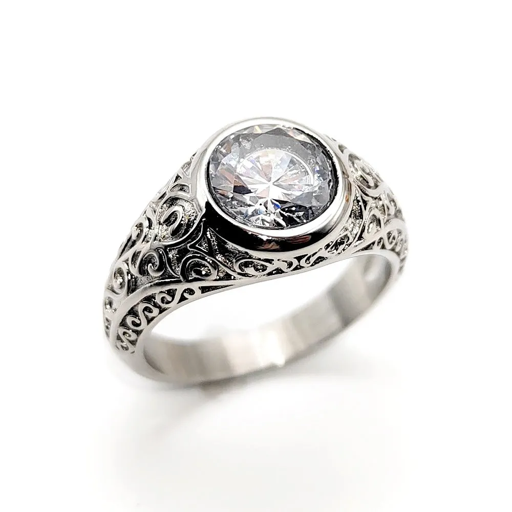 Diamond Signet Ring - Silver